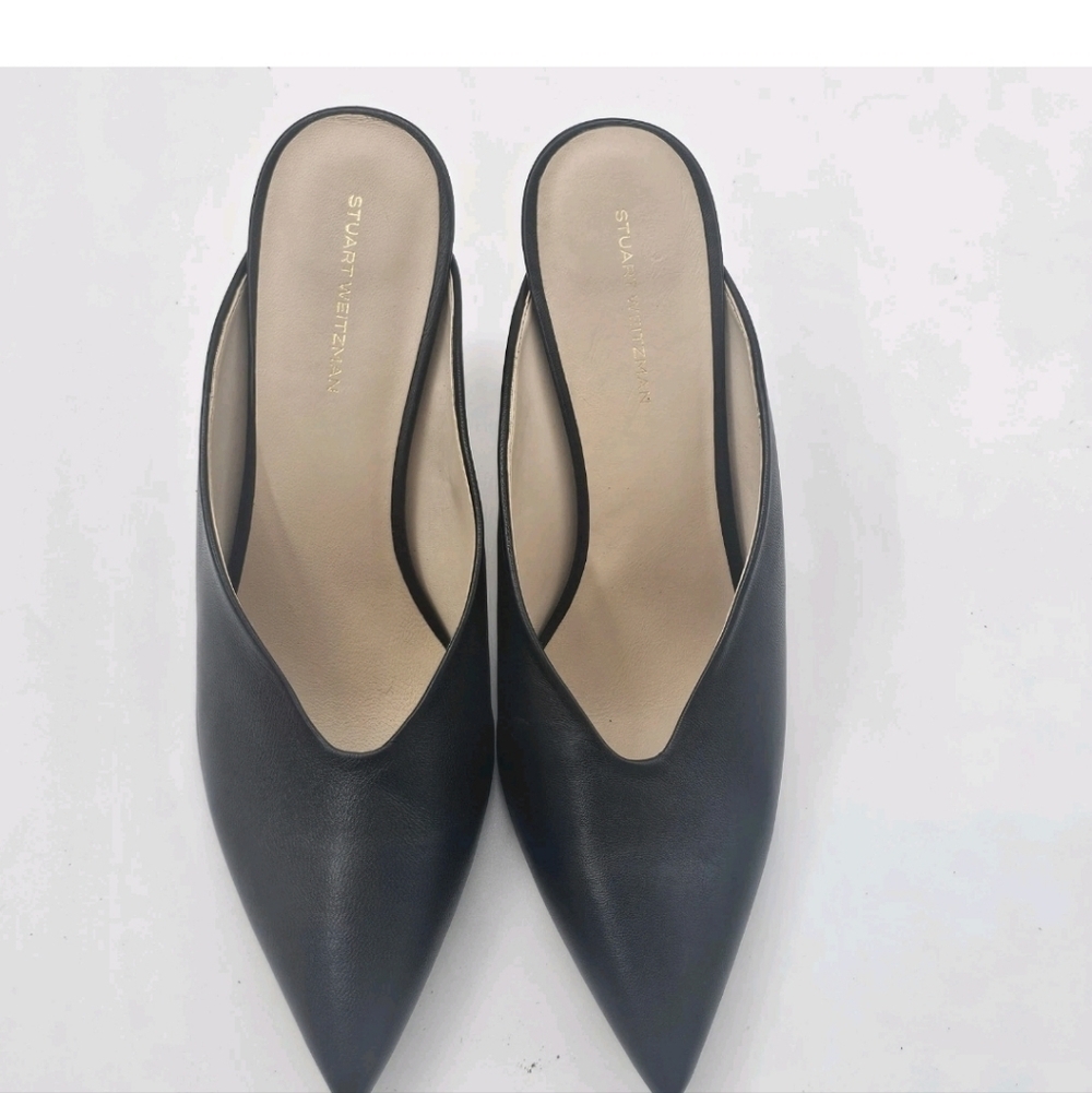 STUART WEITZMAN LEATHER LULA POINTED TOE PUMP IN BLACK 9.5 B MULE - Picture 14 of 14